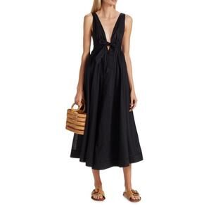 Zimmermann Anneke Tie Front Long Dress Size 4 in Black 100% Cotton‎ NEW